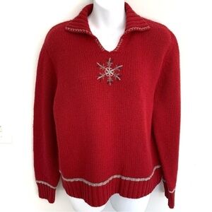 Woolrich Womans Angora Blend Sweater Size L Snowflake Chunk Knit Red